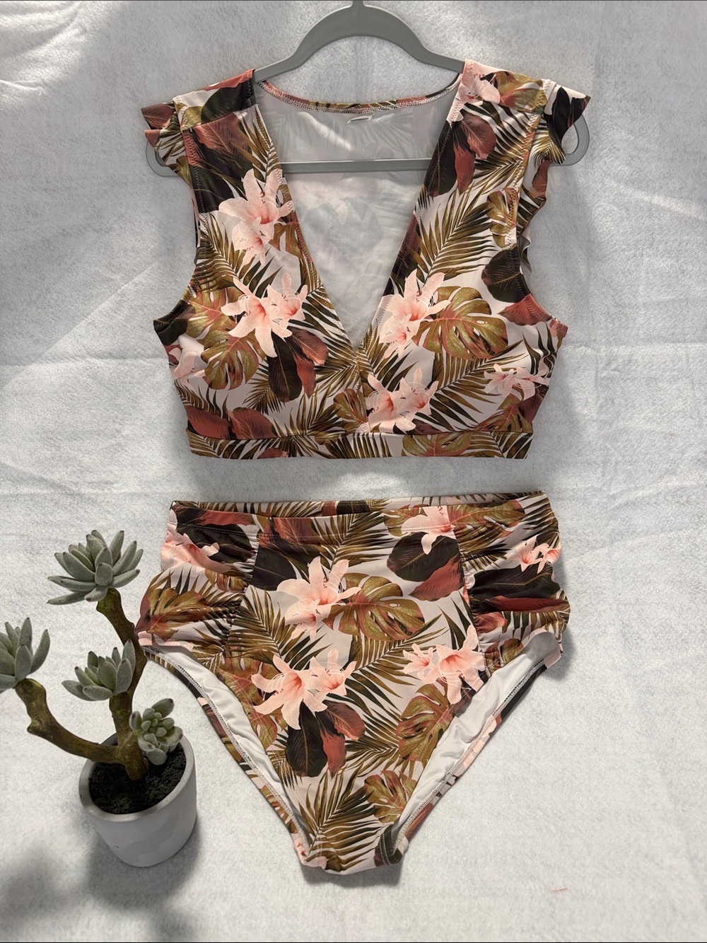 Old Navy Pink Floral Palm Print High-Waist Bikini Set